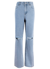 Blue Wash Straight Leg Knee Ripped Jeans