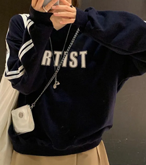 Star Logo Striped Side Oversized Sweatshirt