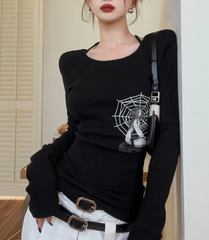 Grunge Print Graphic Long Sleeve Top