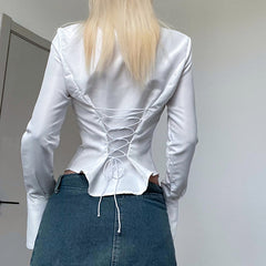 Button Front Long Sleeve Blouse