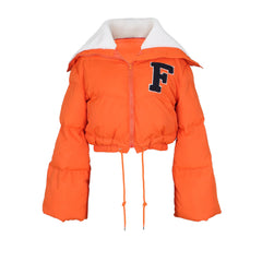 Faux Fur Collar Zip Up Cropped Puffer Jacket