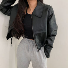 Short Zipper Pu Leather Jacket