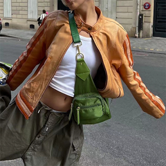 Side Stripe Pu Leather Biker Jacket