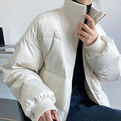 Simple Solid Color Zip Up Puffer Jacket