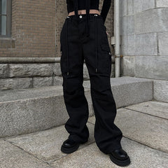 Size Friendly Pocket Drawstring Parachute Cargo Pants