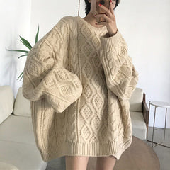 Solid Cable Knit Pullover Sweater