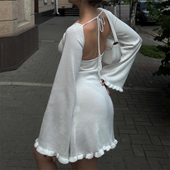 Solid Color Fungus Backless Knit Mini Dress