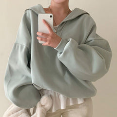Solid Color Half Zip Up Oversized Sweatshirt