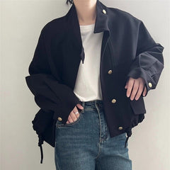 Solid Color Oversized Button Jacket