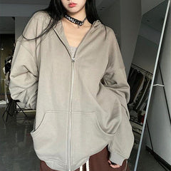 Solid Zip Up Oversized Hoodie