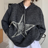 Star Jacquard Hooded Pullover Sweater