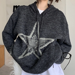 Star Jacquard Hooded Pullover Sweater