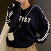 Star Logo Striped Side Oversized Sweatshirt