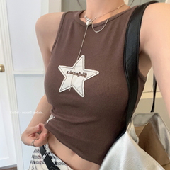 Star Patchwork Rib Cropped Tank Top
