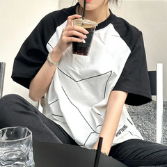 Star Print Raglan Short Sleeve Oversized Tee