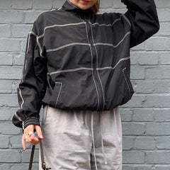 Stitch Detail Nylon Zip Up Jacket