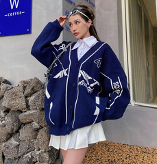 Striped Detail Jacquard Knit Cardigan