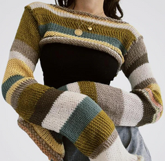 Striped Long Sleeve Bolero Crop Sweater Top