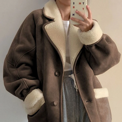 Suede Lambswool Lapel Neck Jacket