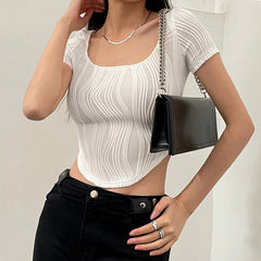 Textured Stripe Short Sleeve Crop Top