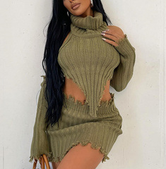 Turtleneck Backless Sweater Tight Hip Skirt Set