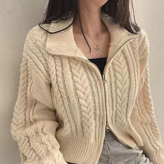 Twist Double Zipper Design Short Cardigan