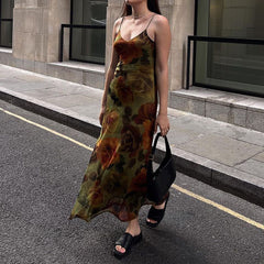 V Neck Floral Cami Maxi Dress