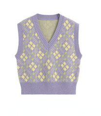 V Neck Lavender Argyle Sweater Vest