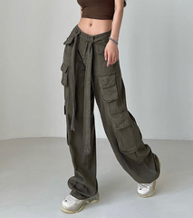 Vintage Buttoned Straight Leg Cargo Jeans