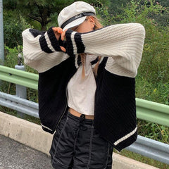 Vintage Contrast Zip Up Cardigan