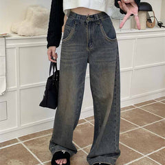 Vintage Faded Wash Straight Leg Boyfriend Jeans