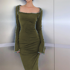Vintage Green Long Sleeve Maxi Dress