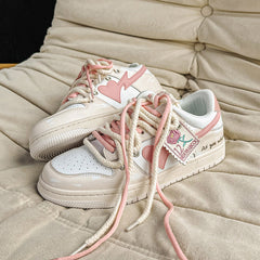 Vintage Heart Patch Pu Leather Paneled Sneakers