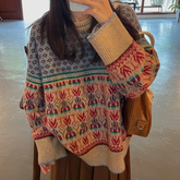 Vintage Jacquard Splice Knit Sweater