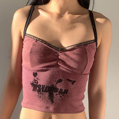 Vintage Lace Letter Print Tank Top