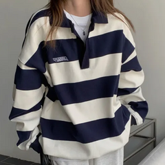 Vintage Polo Collar Striped Oversized Tee