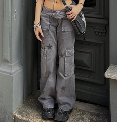 Vintage Star Print Boyfriend Fit Cargo Jeans