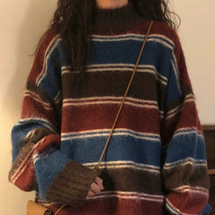 Vintage Striped Crew Neck Pullover Sweater