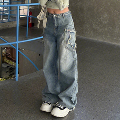 Vintage Wash Star Patch Boyfriend Jeans