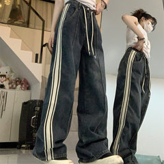 Vintage Wash Striped Boyfriend Jeans