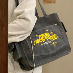 Vintage Washed Large Canvas Crossbody Bag