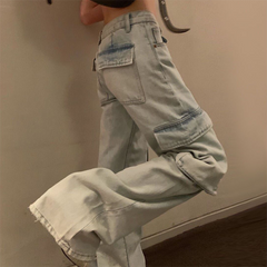 Washed Big Pocket Moping Cargo Jeans