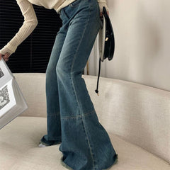 Washed Stretch Low Waist Flare Jeans