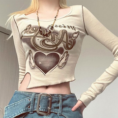 Winged Heart Rib Long Sleeve Crop Top