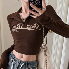 Y2K Long Sleeve Ribbed Knit Crop Top