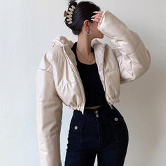 Zipper Hooded Crop Puffer Jacket