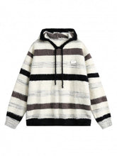 Preppy Contrast Color Stripe Fuzzy Hooded Sweater