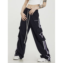 Big Pocket Stripe Drawstring Cargo Sweatpants