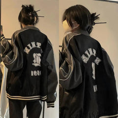 Oversized Star Logo Pu Leather Varsity Jacket