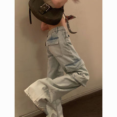 Washed Big Pocket Moping Cargo Jeans